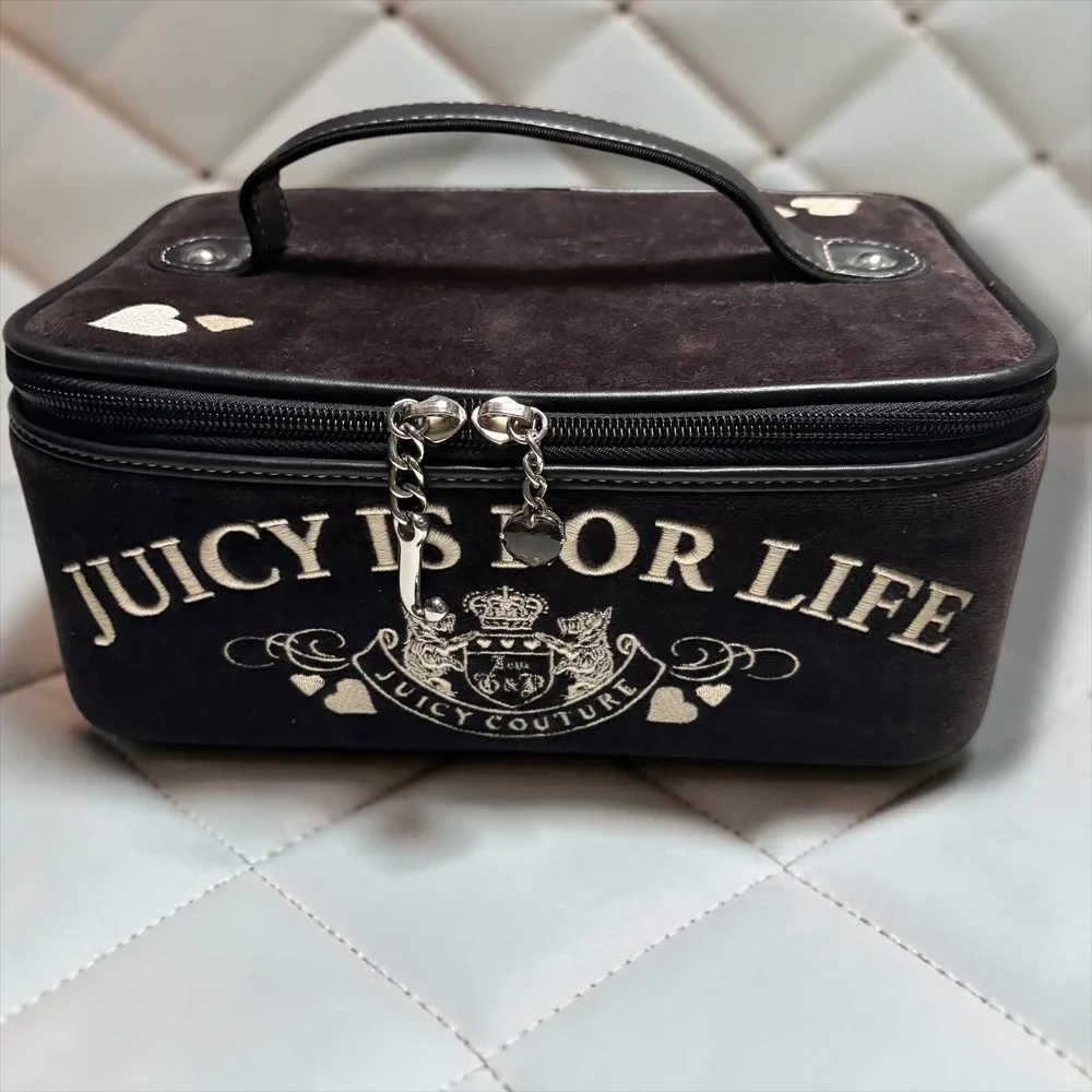 Vintage Juicy Couture Brown Velour Makeup Bag Train Case Juicy Is For Life Y2K
